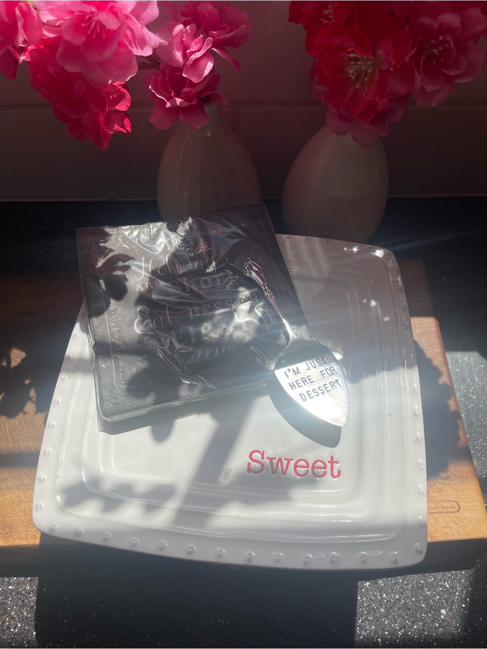 Mud Pie White Ceramic Dessert Plate with Red 'Sweet' Lettering